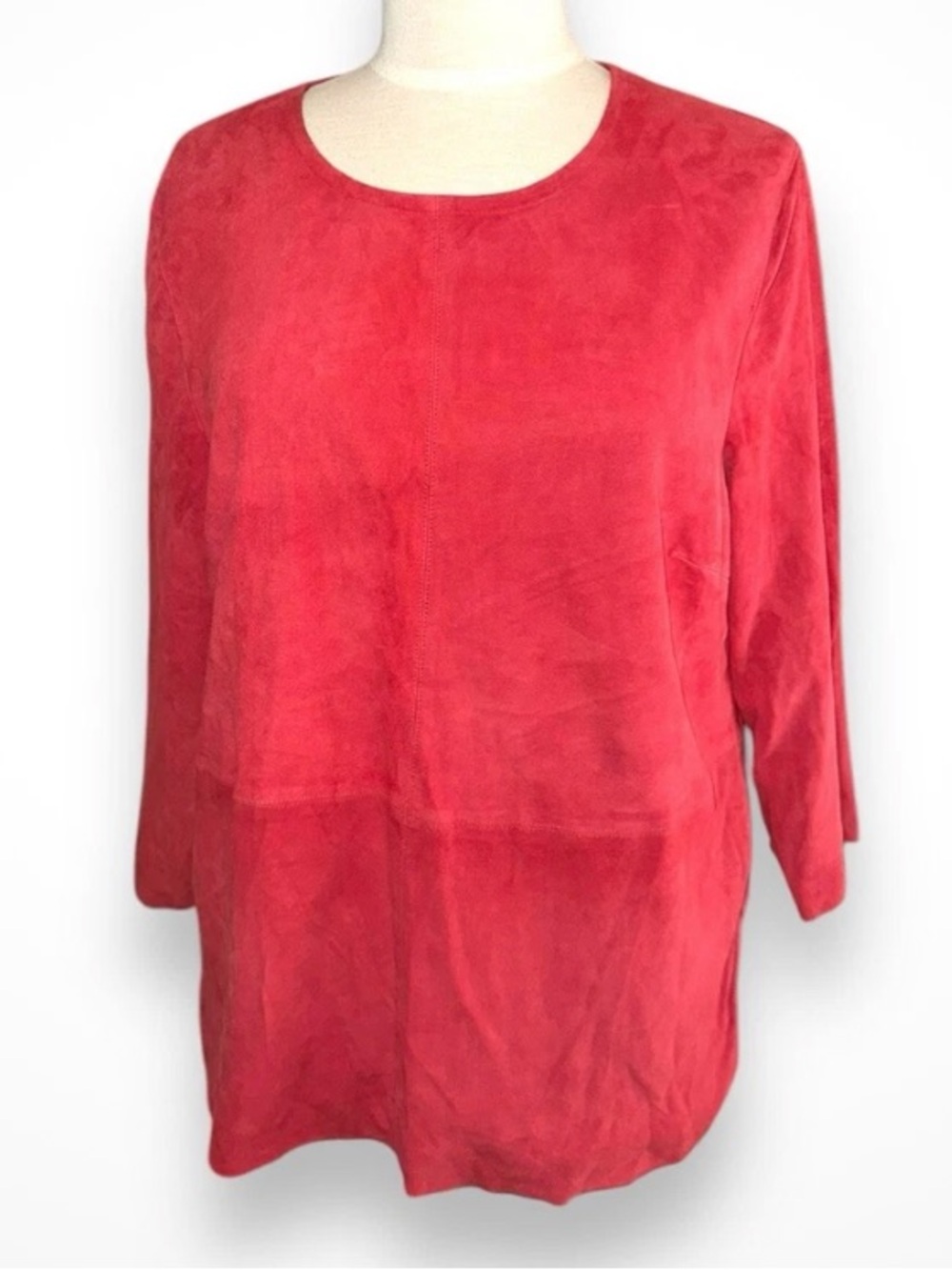 St. John Cinnabar Red Suede and Silk Lined Long Sleeve Top